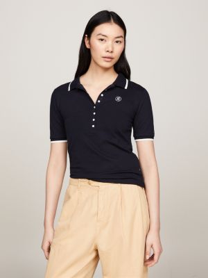 TOMMY HILFIGER - Women's slim polo shirt with signature collar - Navy -  OT-XW0XW02351DW5