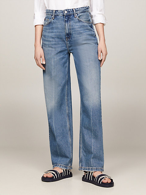 denim high rise relaxed straight faded jeans for women tommy hilfiger