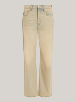 jeans straight fit a vita alta con monogramma th beige da donne tommy hilfiger