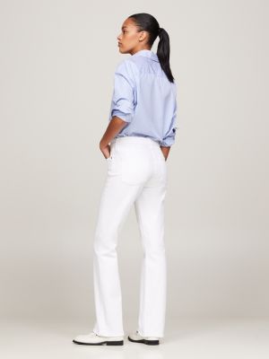 Floral White Leather Bootcut Jeans, Only $114.00