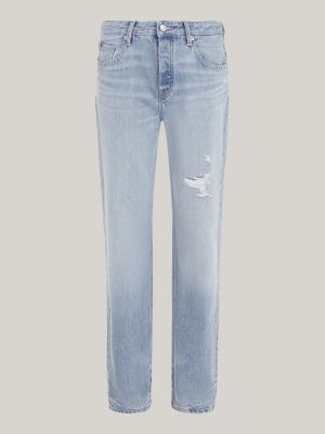 jeans distressed classics straight fit a vita media blu da donne tommy hilfiger