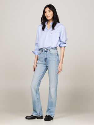 jeans distressed a campana e vita alta blu da donne tommy hilfiger