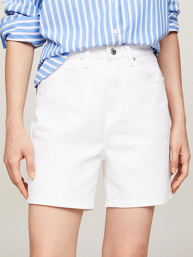 white high rise fitted straight denim shorts for women tommy hilfiger