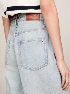 shorts oversize a vita media in denim blu da donne tommy hilfiger