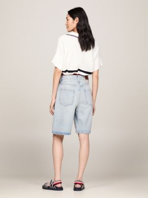 shorts oversize a vita media in denim blu da donne tommy hilfiger