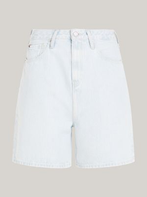 shorts larghi a vita alta in denim bianco da donne tommy hilfiger