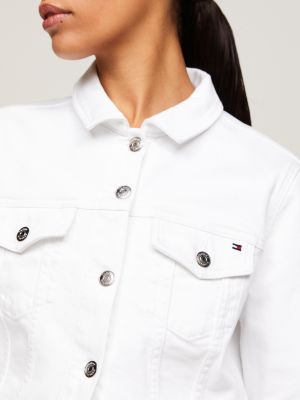 giacca trucker slim fit in denim bianco da donne tommy hilfiger