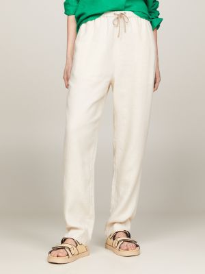 pantalón casual cónico con cordón beige de mujeres tommy hilfiger