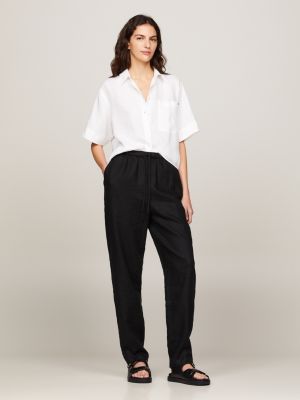 black lässige tapered fit hose mit tunnelzug für damen - tommy hilfiger