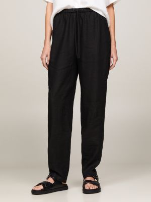 black lässige tapered fit hose mit tunnelzug für damen - tommy hilfiger