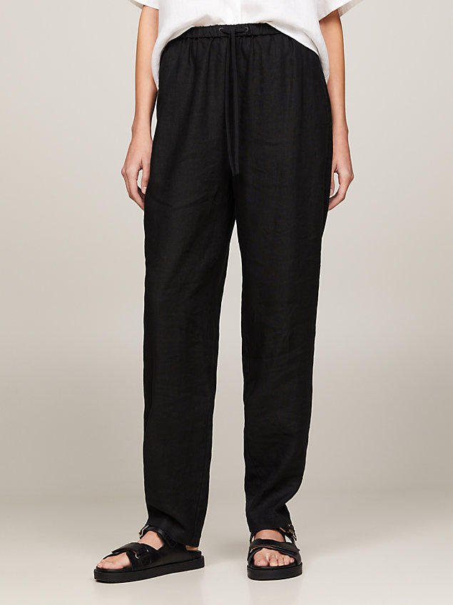 black casual tapered drawstring trousers for women tommy hilfiger