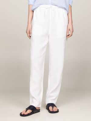 white lässige tapered fit hose mit tunnelzug für damen - tommy hilfiger