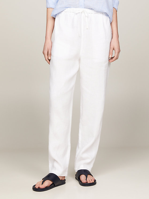 white casual tapered drawstring trousers for women tommy hilfiger