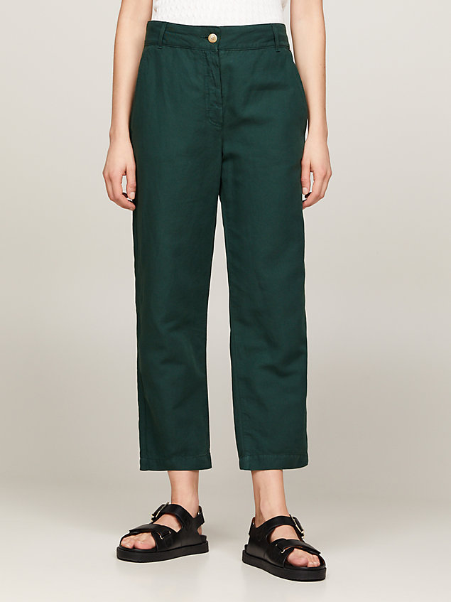 green straight wide leg trousers for women tommy hilfiger