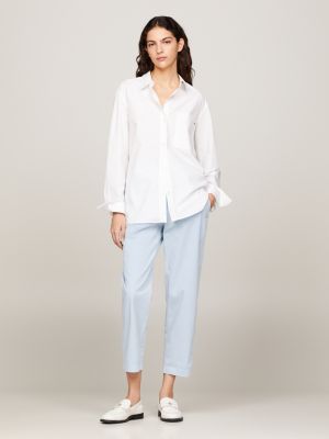 blue slim straight leg fit chinos in stückfärbung für damen - tommy hilfiger