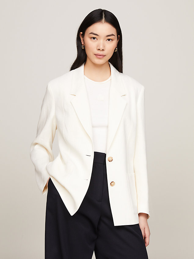 white elevated single breasted relaxed blazer for women tommy hilfiger