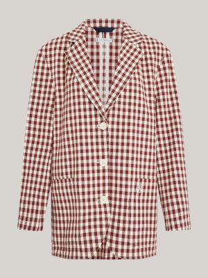 blazer oversize a quadretti con monogramma th rosso da donne tommy hilfiger