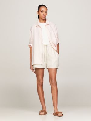 pink relaxed fit hemd aus leinen mit tasche für damen - tommy hilfiger