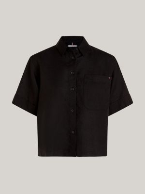 Chemise decontractee a manches courtes en lin Noir Tommy Hilfiger