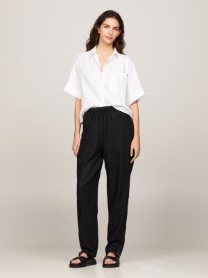 white relaxed fit kurzarm-hemd aus leinen für damen - tommy hilfiger