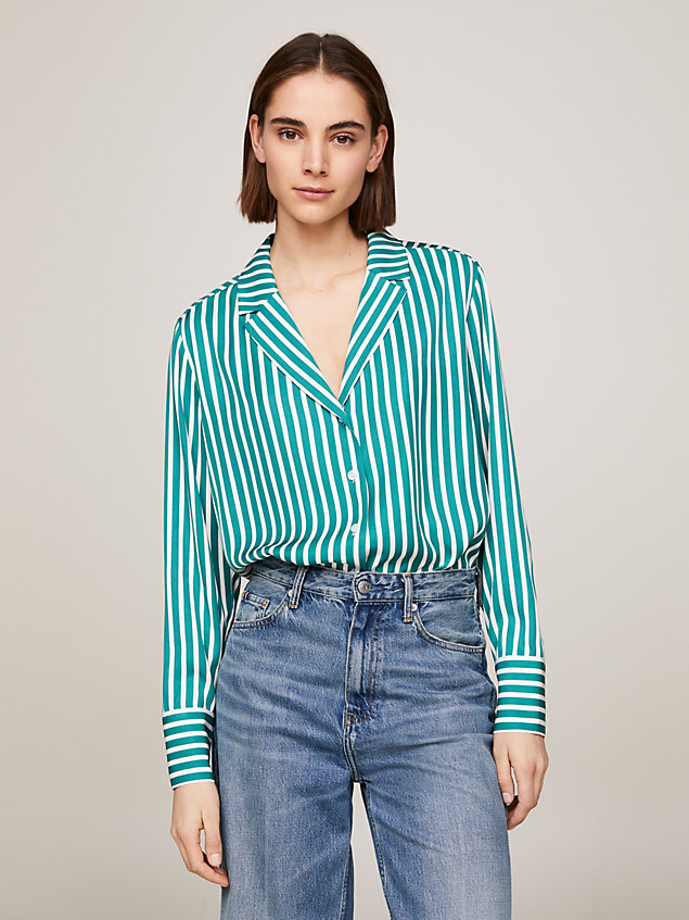 green gestreept relaxed fit overhemd voor dames - tommy hilfiger