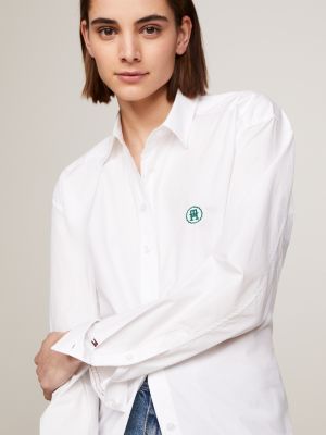 Camicia regular fit con monogramma TH, Bianco