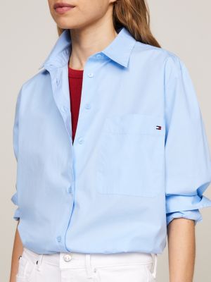 blue flag embroidery patch pocket shirt for women tommy hilfiger