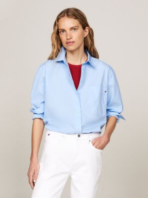 blue flag embroidery patch pocket shirt for women tommy hilfiger