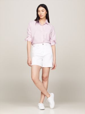 camicia con bandierina ricamata sulla tasca rosa da donne tommy hilfiger