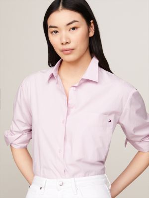 camicia con bandierina ricamata sulla tasca rosa da donne tommy hilfiger