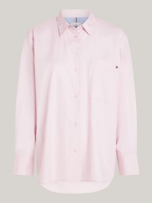 camicia con bandierina ricamata sulla tasca rosa da donne tommy hilfiger