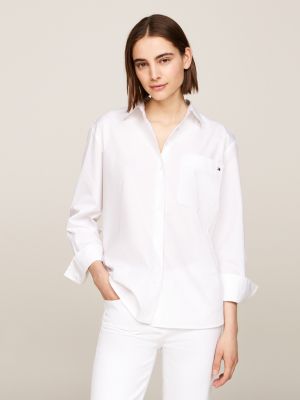 Chemise oversize avec poche plaquée - Blanc - FEMME