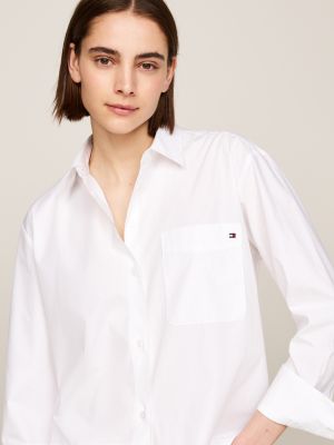 Chemise oversize avec poche plaquée - Blanc - FEMME