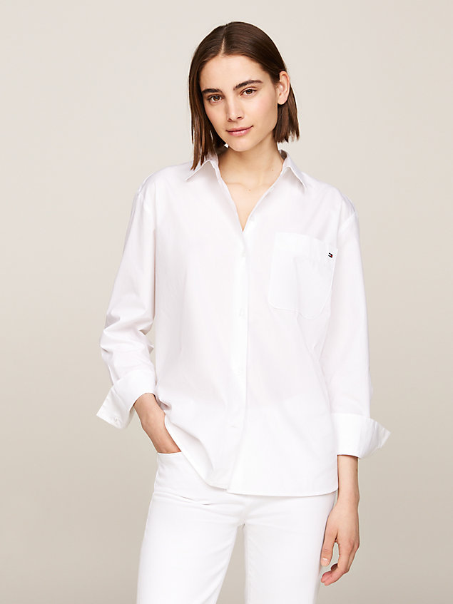 white oversized overhemd met opgezette zak voor dames - tommy hilfiger