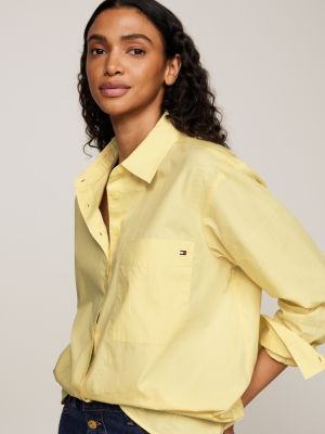 camicia con bandierina ricamata sulla tasca giallo da donne tommy hilfiger