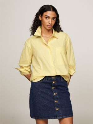 camicia con bandierina ricamata sulla tasca giallo da donne tommy hilfiger