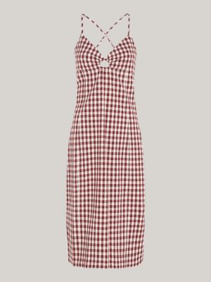 Gingham Bodycon Strap Dress Red Tommy Hilfiger