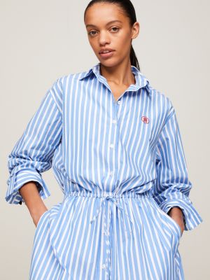 TH Monogram Stripe Relaxed Midi Shirt Dress, Blue