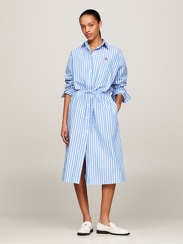 blue th monogram stripe relaxed midi shirt dress for women tommy hilfiger