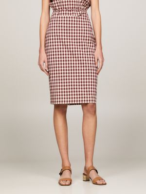 TH Monogram Gingham Knee Length Pencil Skirt