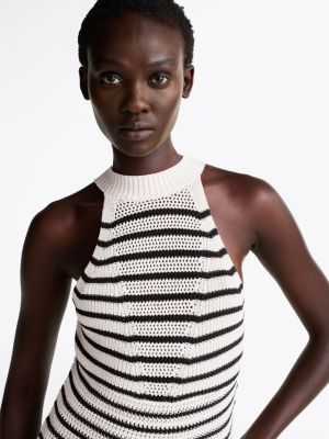 Crochet Stripe Halterneck Maxi Sweater Dress | White | Tommy Hilfiger