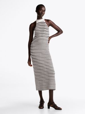 Crochet Stripe Halterneck Maxi Sweater Dress | White | Tommy Hilfiger