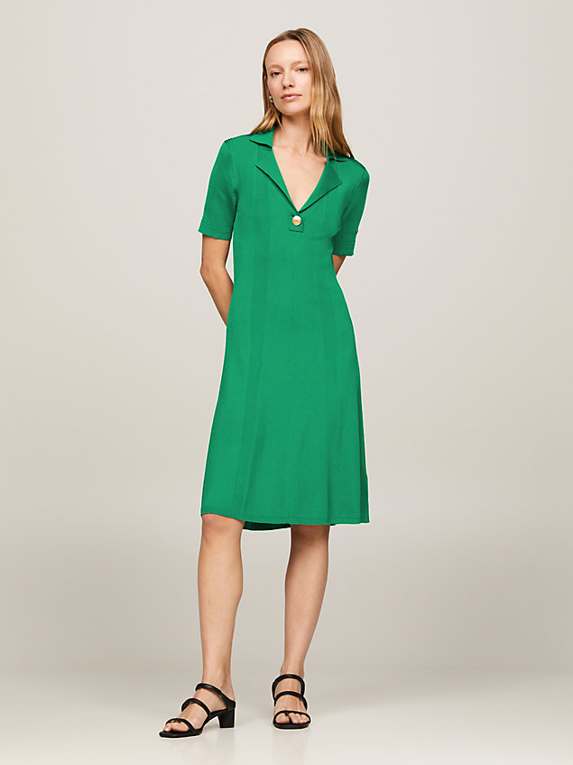 green ribbed polo fit and flare sweater dress for women tommy hilfiger