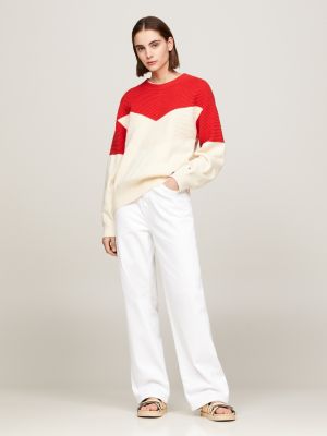 pullover in ottoman con motivo color block rosso da donne tommy hilfiger