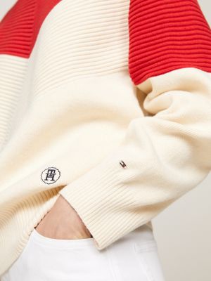 pullover in ottoman con motivo color block rosso da donne tommy hilfiger