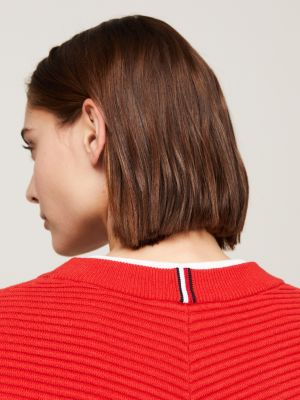 pullover in ottoman con motivo color block rosso da donne tommy hilfiger