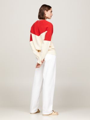 pullover in ottoman con motivo color block rosso da donne tommy hilfiger