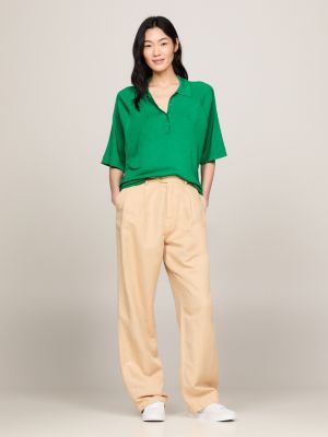 polo oversize con texture a coste verde da donne tommy hilfiger