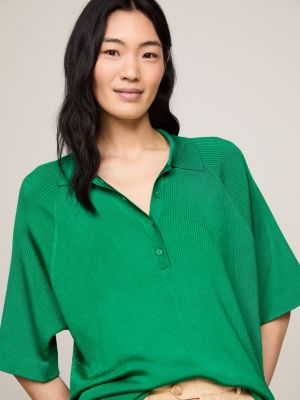 polo oversize con texture a coste verde da donne tommy hilfiger