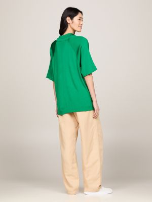 polo oversize con texture a coste verde da donne tommy hilfiger